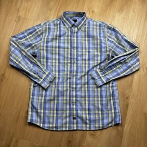 F/X Fusion Shirt Mens L Blue Green Plaid Button Down Long Sleeve Cotton Casual